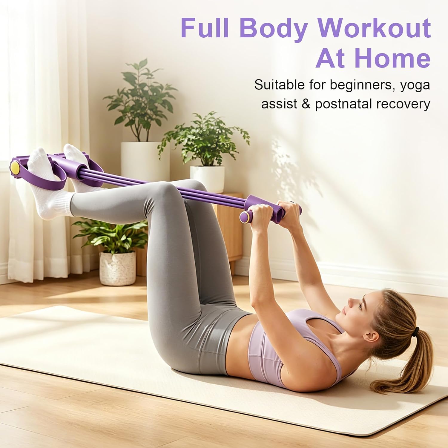 Pilates Yoga Reformer - Tali Resistensi 4-Tube Multifungsi, Tali Kebugaran,